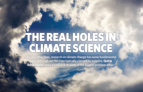 Часть страницы журнала Nature от 20 января 2010 года со статьей Куирина Ширмайера «Реальные дыры в науке о климате»