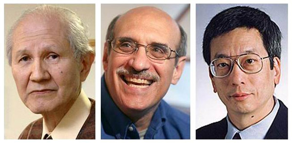 Лауреаты Нобелевской премии по химии за 2008 год: Осаму Симомура, Мартин Чалфи и Роджер Цянь. Фотографии с сайта news.aol.com