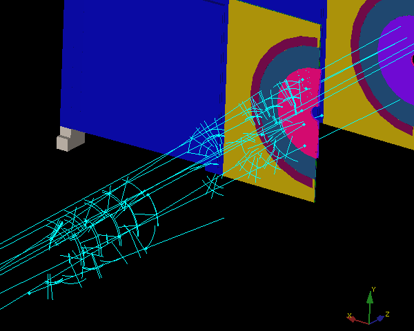 События, зарегистрированные детектором LHCb во время второго теста инжекционного комплекса LHC. Изображение с сайта cern.ch