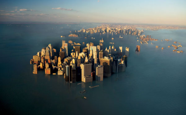 Подъем уровня Мирового океана при дальнейшем потеплении и таянии ледников может привести к такой, пока еще фантастической, картине. Манхэттен под водой. Изображение с сайта www.city-data.com
