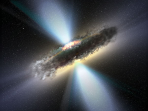 Черная дыра за газопылевым облаком (в представлении художника). Изображение ESA с сайта www.universetoday.com