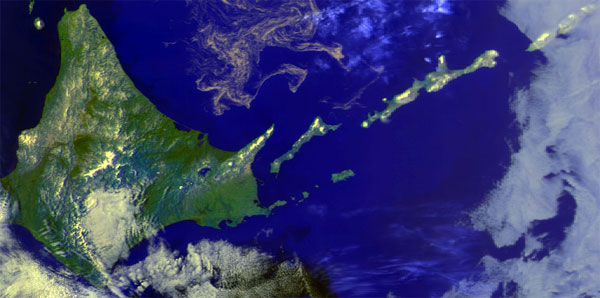 Вид острова Хоккайдо и Южных Курил со спутника. Снимок сделан 20 апреля 2000 года (фото с сайта www.sakhalin.ru)