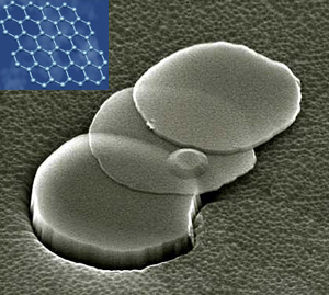 Графен — тончайший слой графита толщиной в одну молекулу (изображения с сайтов www.spiegel.de и grendel.ph.man.ac.uk)