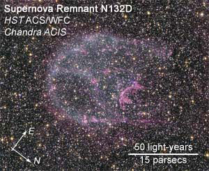 Наблюдения за остатками сверхновых, подобных N132D (на фото), позволяют понять, какие элементы входили некогда в состав этих звезд (изображение с сайта imgsrc.hubblesite.org)