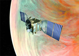 Зонд Venus Express должен проверить, есть ли на Венере активный вулканизм (о чем говорит присутствие в ее атмосфере серной кислоты). Изображение с сайта www.newscientistspace.com