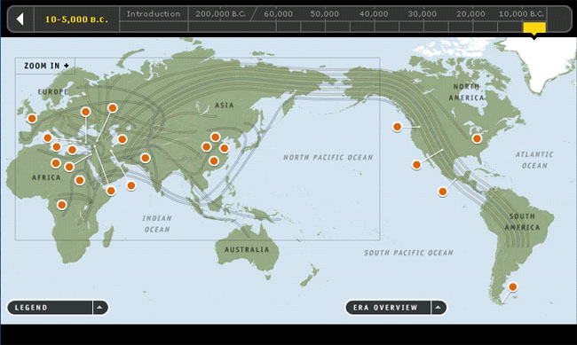 Проект Genographic позволит нанести новые стрелки на карту миграции человечества (скриншот с сайта nationalgeographic.com)